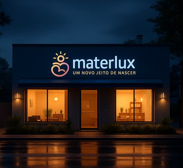 Imagem de grávida sendo abraçada por parte do logo da Materlux